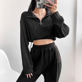 Half-zip Drawstring-hem Cropped Sweatshirt
