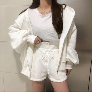 Set: Hooded Zip Jacket + Drawstring Shorts