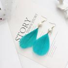 Faux Pearl Feather Dangle Earring 5976 - Feather - Blue - One Size