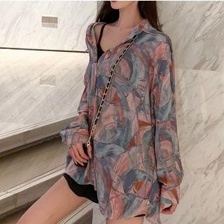 Printed Long-sleeve Chiffon Blouse As Shown In Figure - One Size