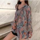 Printed Long-sleeve Chiffon Blouse As Shown In Figure - One Size