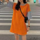 Mock Two-piece Slit-side Elbow-sleeve T-shirt