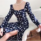 Print Square-neck Long-sleeve Dress
