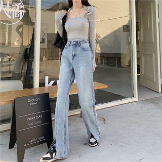 Front-slit Swayed Loose Fit Jeans