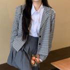 Houndstooth Cropped Blazer / Pleated Mini A-line Skirt