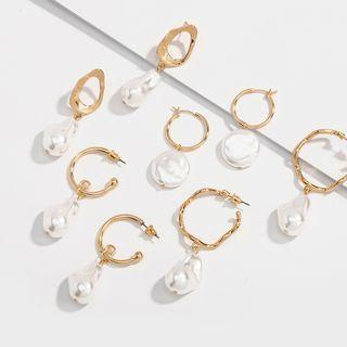 Faux Pearl Drop Open Hoop Earring