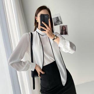 Round-neck Chiffon Blouse With Scarf
