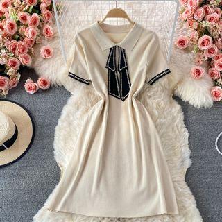 Short Sleeve Bow Detail Knit Dress