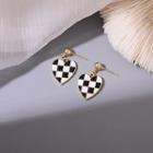 Checkerboard Heart Drop Earring 1 Pair - Black - One Size