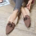Suede Fluffy Trim Pointed Flats