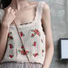 Floral Embroidered Cropped Knit Tank Top