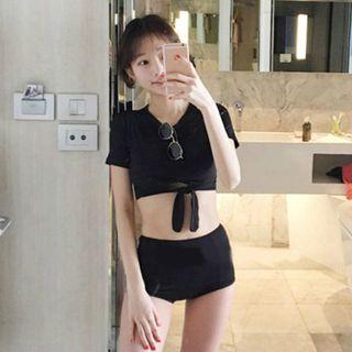 Swim Set: Short-sleeve Cropped Top + Panties