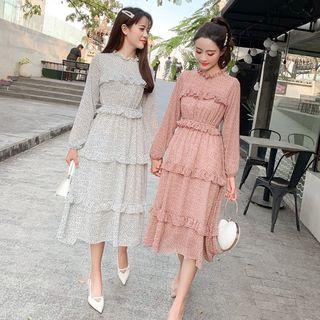 Frilled Trim Floral Print A-line Dress