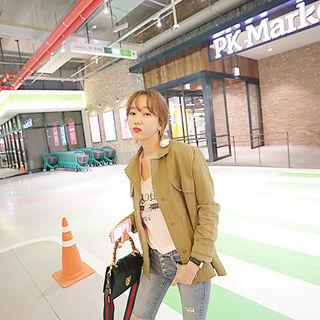 Linen Strap-waisted Militray Jacket
