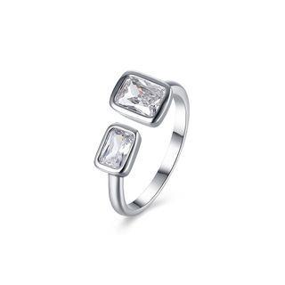 Fashion Elegant Geometric Square Austrian Element Crystal Adjustable Split Ring Silver - One Size