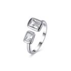 Fashion Elegant Geometric Square Austrian Element Crystal Adjustable Split Ring Silver - One Size