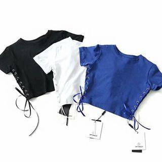 Lace-up Side Short-sleeve Cropped Top