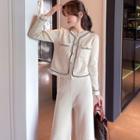 Set: Contrast Trim Cardigan + Pants