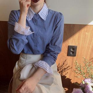 Lace-detail Denim Blouse