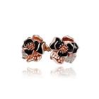 Fashion Elegant Plated Rose Gold Rose Cubic Zirconia Stud Earrings Rose Gold - One Size