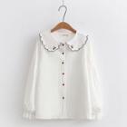 Cherry Embroidered Blouse White - One Size