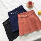 Plain High-waist Lace-up A-line Skirt