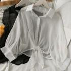 3/4-sleeve Tie-hem Sheer Light Shirt