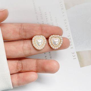 Faux Pearl Heart Earring 1 Pair - My30879 - One Size
