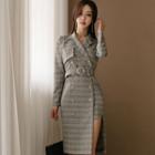 Plaid Double-breasted Asymmetrical Coat Dress