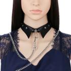 Studded Faux Leather Choker With Chained Leash