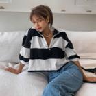 Zip-front Striped Cropped T-shirt
