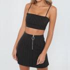 Pinstriped Cropped Camisole Top / A-line Mini Skirt / Set