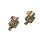 Patterned Cactus Earrings Gold - One Size