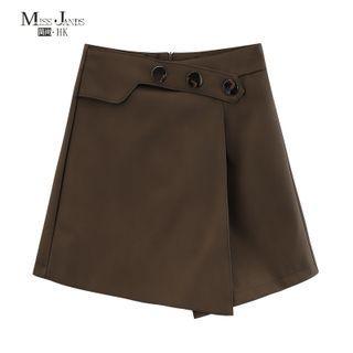 High-waist Plain Faux Leather A-line Mini Skirt