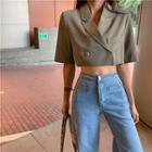 Elbow-sleeve Double Breasted Cropped Blazer