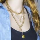 Flower & Butterfly Multistrand Chain Necklace 1pc - Gold - One Size