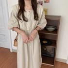 Lace Panel Square-neck Puff Sleeve Dress