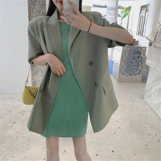 Short-sleeve Double Breasted Blazer / Short-sleeve Plain Mini Dress