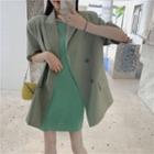 Short-sleeve Double Breasted Blazer / Short-sleeve Plain Mini Dress