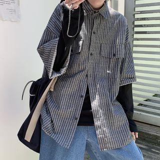 Mock Two Piece Striped Shirt Panel T-shirt