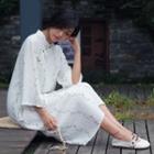 Floral Embroidered Long-sleeve Qipao Dress Milky White - One Size