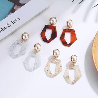 Faux Pearl Hollow Geometric Drop Earring