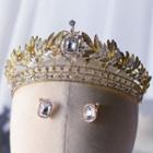 Set: Rhinestone Crown Headpiece + Stud Earring