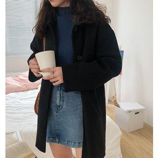 Plain Woolen Coat Black - One Size