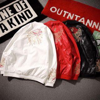 Embroidered Faux Leather Zip Jacket