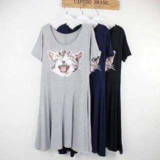 Cat Printed Short-sleeve T-shirt Dress