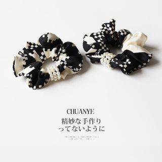 Checker Print Faux Pearl Hair Tie 1 - White - One Size