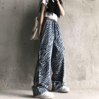Zebra Print Wide Leg Cargo Pants