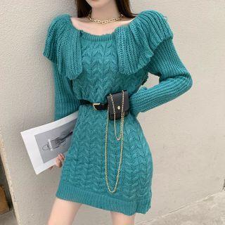 Off-shoulder Ruffled Knit Dress