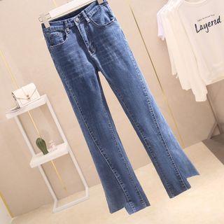 High-waist Boot-cut Asymmetrical Cropped Jeans